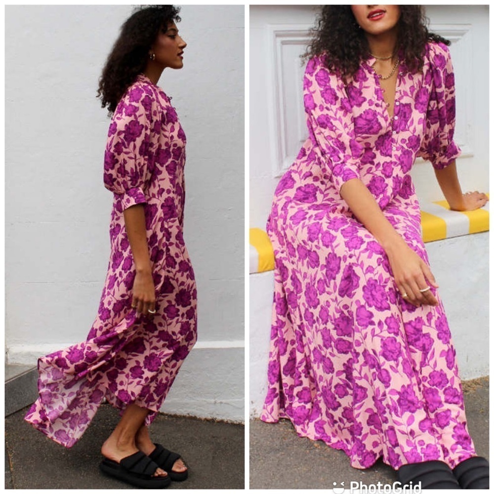 Jen's Pirate Booty Summer Saloon Maxi Dress Floral Violet NEW
